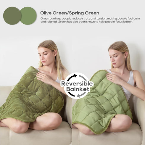 Small Weighted Blanket 7lbs for Adults and Kids, Reversible Warm Crystal Velvet and Cooling Tencel, Green 29x24 inches
