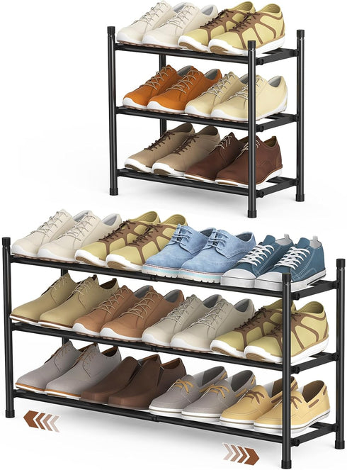 Uneviesyka Expandable Shoe Rack, 3 Tier Shoe Rack for Closet, Stackable Adjustable Standing
