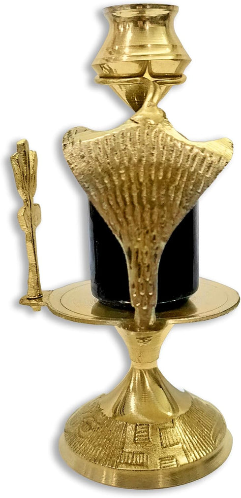 Craftsman SATVIK 4.5 INCH Brass Lord Shiva Linga Lingam Statue with Trishul and Brass Matki for Hindu Pooja Sculpture