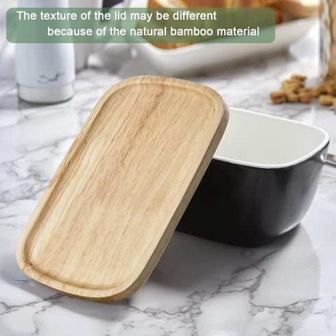 Countertop 3 ALELION Ceramic Butter Container with Airtight Wooden Lid - Black Butter Keeper Crock for - Holds Up
