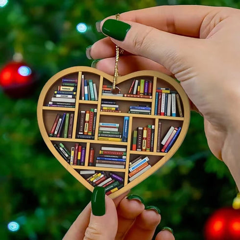 AyeBeau 2025, Book Lovers Ornaments Gifts, Bookshelf Heart Ornament Christmas for Tree Bookstore Book Lovers Heart