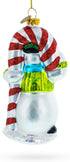 Snowman with The Mint Candy Cane Glass Christmas Ornament