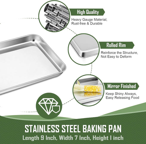 9 Inch Baking Tray Pan & Cooling Rack Set, Joyfair Stainless Steel Rectangular Toaster Oven Pan with Grid Rack for Cookies/Meats/Bacon, Non-toxic & Heavy Duty, Rust-free & Dishwasher Safe by Joyfair