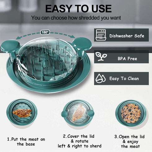 Chicken Shredder Tool with Anti-Slip Base, BPA Free, Dishwasher Safe, Ergonomic Handle for Shredding Meat (Green)