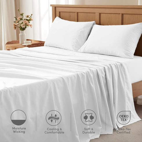 Comfort Spaces Coolmax Moisture Wicking Sheet Set, Soft Fade Resistant, Deep Pocket Fits Up to 16" Mattress, Twin XL,