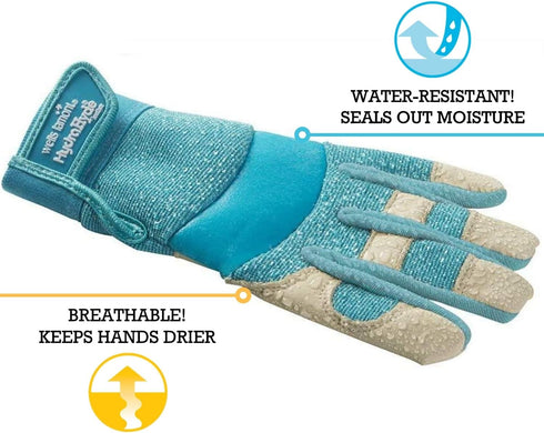 Wells Lamont Women's Hybrid Work/Gardening Gloves - Water-Resistant HydraHyde Leather, Small, Aqua