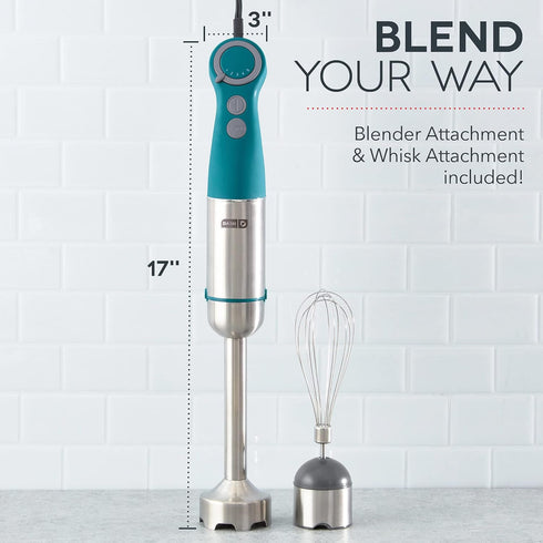 Dash Chef Series Immersion Hand Blender, 5 Speed Stick Blender with Stainless Steel Blades, Teal