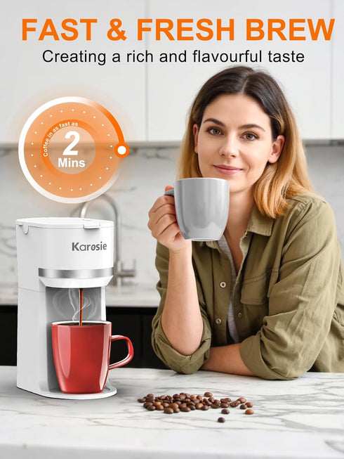 Brew,6-12 oz 5.5" Reminder,White,9.45 Inches Single Serve Coffee Maker for K-Cup and Ground Coffee,Fast Brew Sizes One
