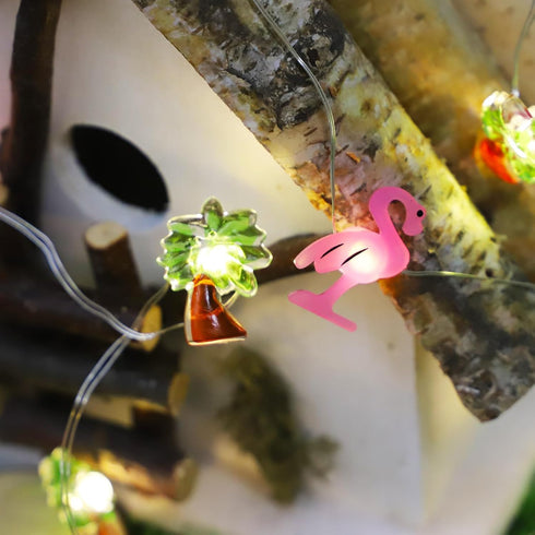 30 Summer Flamingo&Palm Tree Fairy Lights LED Copper String Lights with Remote Control & Battery Operated Flamingos