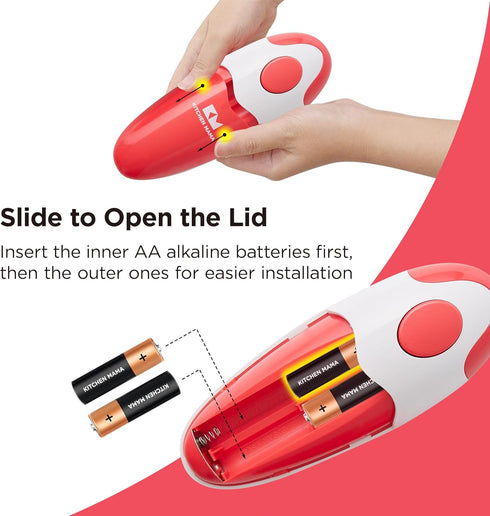 Kitchen Mama Auto Electric Can Opener - Battery Operated, Hands-Free, Smooth Edge, Red