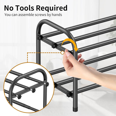 Hleelomi 2-Tier Closet,Living Expandable Shoe Rack for EntrywayAdjustable Metal Shoe Organizer for Room,Dorm,Black