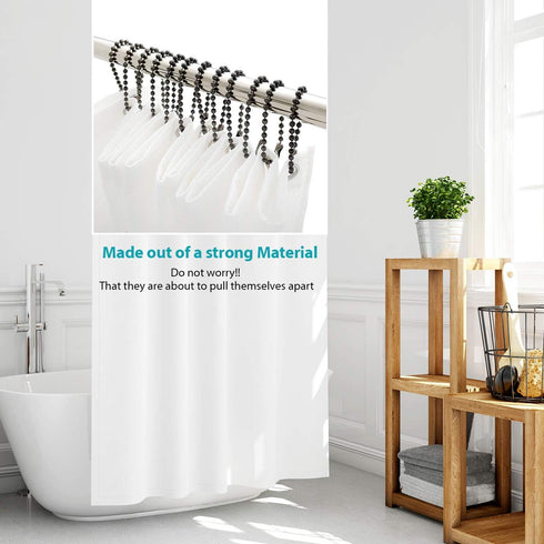Antique Nickel Shower Curtain Hooks, 12 Pack Heavy Duty Metal Rings with 6 Inch Ball Chain Design