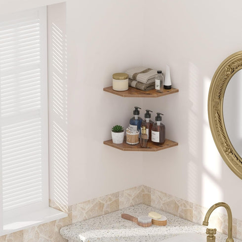 JJL 10.4 Inch Set 2 Corner Wall Shelf, Wooden Corner Shelves, of Floating Shelf for Wall Storage, Wall Mount Corner
