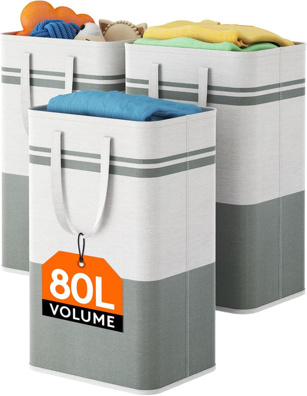 Lifewit 3 Pack 80L Large Freestanding Laundry Hamper, Collapsible Waterproof Tall Clothes Basket for Laundry