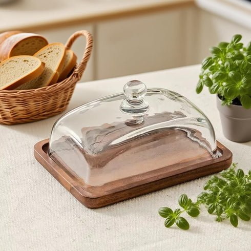 Countertop Glass Butter Dish with Lid,Airtight Cover for Fresh Butter,Clear Butter Keeper,Butter Tray,Large Butter Dish
