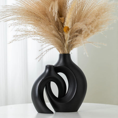 Liotww Black Vases Home Decor Set of 2, Ceramic Black Small Flower
