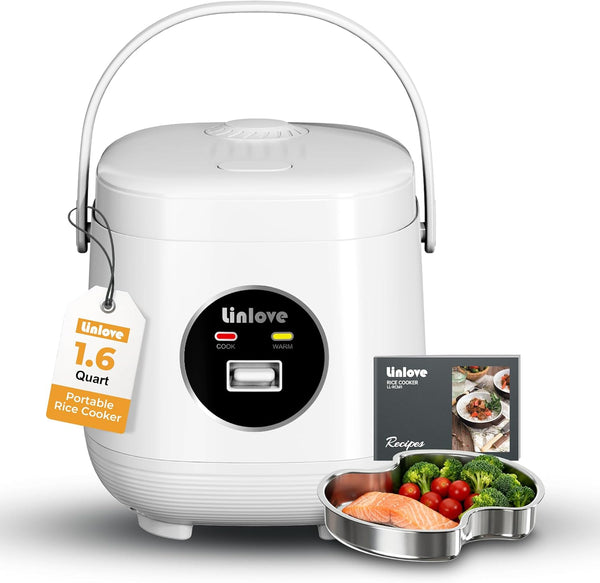 Rice Cooker Small 3 cup Uncooked,1.6 Quart Non-stick Mini Rice Cooker,With Stainless