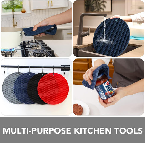 Joyhalo Trivets for Hot Dishes, Silicone Pot Holders for Kitchen Countertops, Flexible and Easy to Wash (Navy)