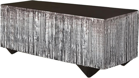 Forum Novelties Tinsel Fringe Table Skirt, 144 inches x 29 inches, Silver Color