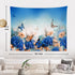 Batmerry Yellow and Blue Floral Tapestry, Colorful Butterflies on Yellow Background, 51.2 x 59.1 Inches