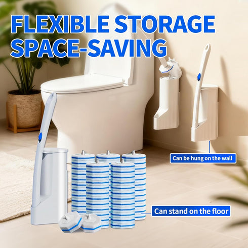 FAMYLI Set 60 Disposable Toilet Brush with Replacement Heads, Toilet Cleaning Replacement Pads, Starter Kit