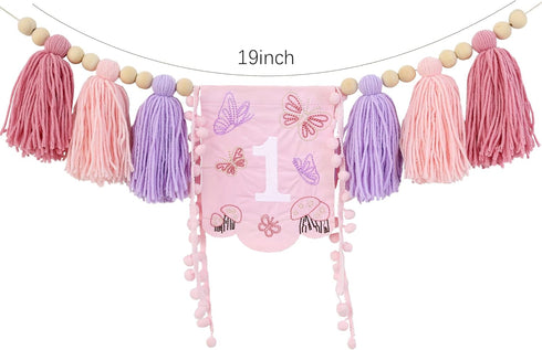 FESTELLAR 1st 1st High Chair Banner Embroidery Highchair Birthday Girl One Year Old High Chair First Banner Wildflower