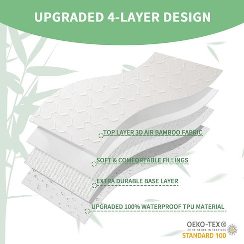 Queen Size Waterproof Mattress Protector, 40% Rayon Bamboo Cooling Mattress Pad Cover with Deep Pocket
