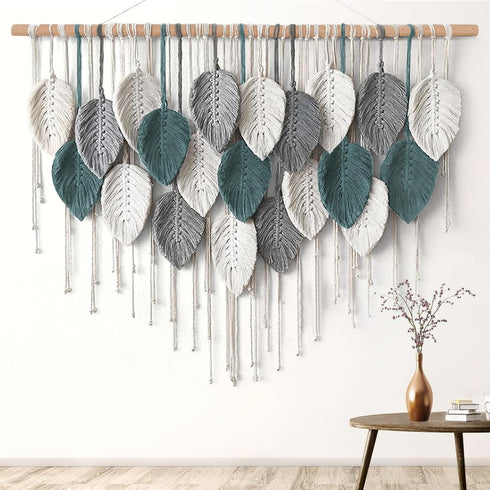 Weldomcor Large Macrame Wall Hanging Boho Home Decor, Handmade Bohemian Woven Leaves