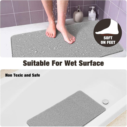MAPLEZ Non-Slip Bath Mat for Tub, Quick Drying Shower Mat for Wet Areas, 24"x16", Grey