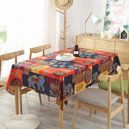 Bringsine Rectangular Cotton Linen Fashion Tablecloth - Vintage Mayan Culture Printed, 55 x 79