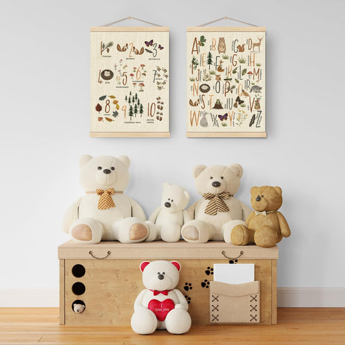 Set 2, 123 Homeschool,12x16 Boat Wades Numbers Animals Alphabet Poster Hanger Frame of Forest Animal ABC Educational