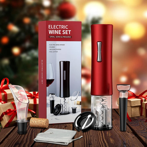 Electric Wine Opener - Must-Have Gift for Wine Lovers, Includes Foil Cutter, Vacuum Stoppers, and Pourer