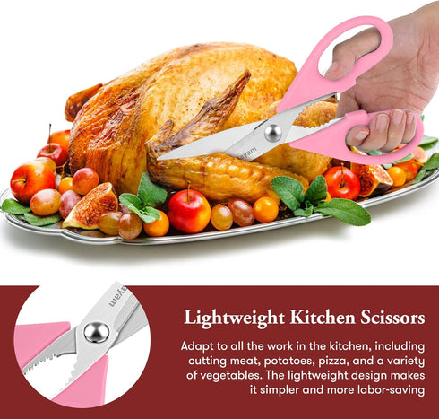 iBayam Kitchen Scissors, 8.5" All Purpose Shears with Sheath, Pink Kitchen Accessories, Home Essentials, Gadgets