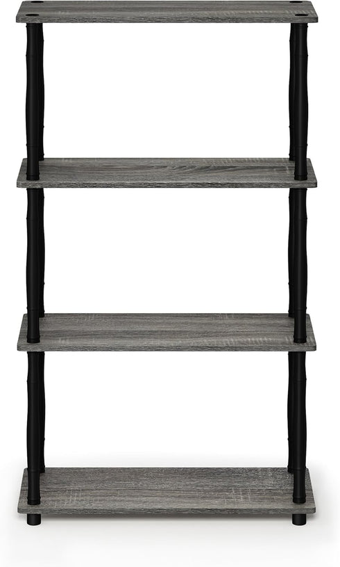 "Furinno Turn-N-Tube 4-Tier Multipurpose Shelf Display Rack, Classic Tubes in French Oak Grey/Black"