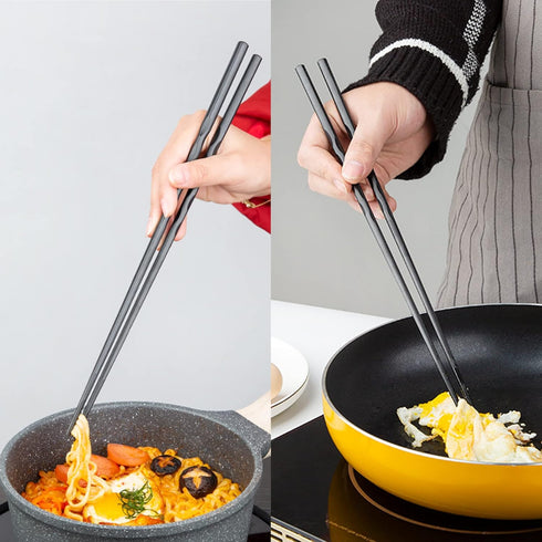 2 Pairs 12.6 Inches Cooking Extended Chopsticks, Reusable Fiberglass for Kitchen Noodles, Hotpot, Black