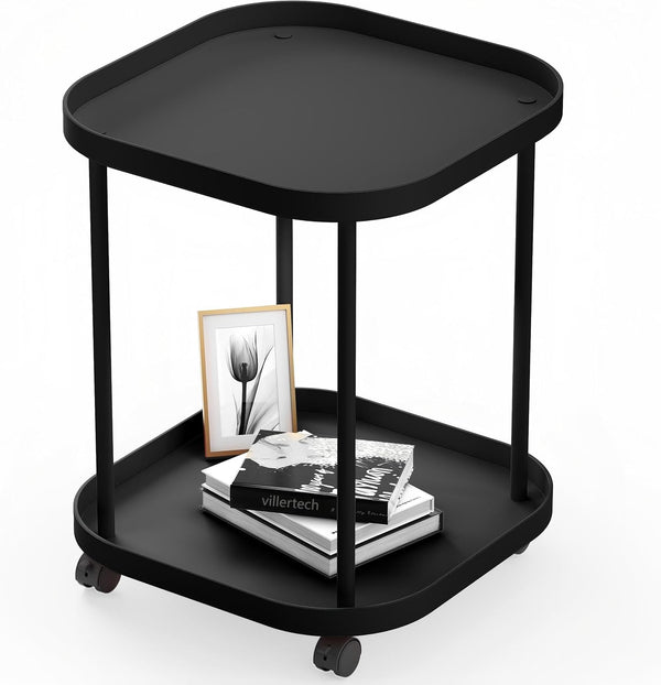 Side Table with Wheels, End Table Living Room Plastic Mobile Sofa Side