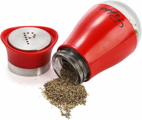 Tebery 4 Ounces Red Salt and Pepper Shakers Set, Elegant Stainless Steel with Glass Bottom