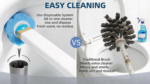 KIRIKIT 48 (1 Wand+48 Disposable Toilet Brush with Refill Heads and Holder Includes Storage Caddy&Toilet Bowl Wand