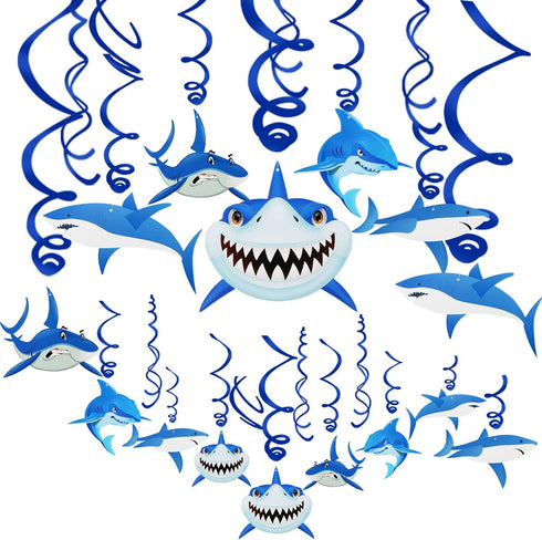 30PCS Shark Hanging Swirls Decorations - Summer Pool Under the Sea Party Supplies for Baby Shark Birthday