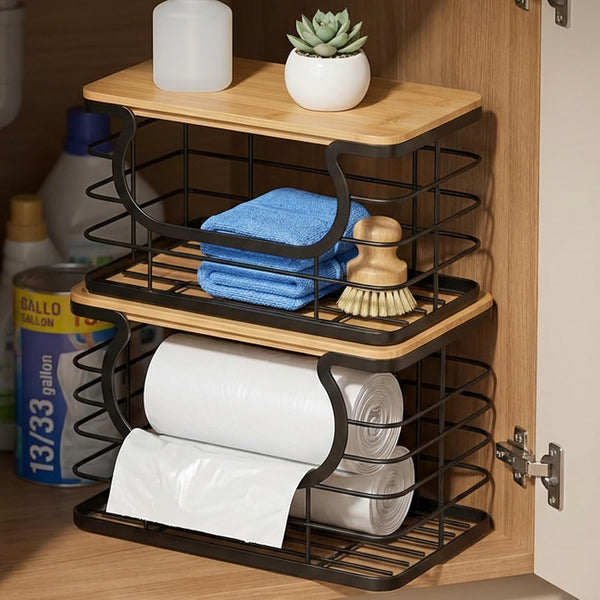 REFGY 2-Pack Stackable Trash Bag Holder with Natural Fiber Top, 10-Inch Wide