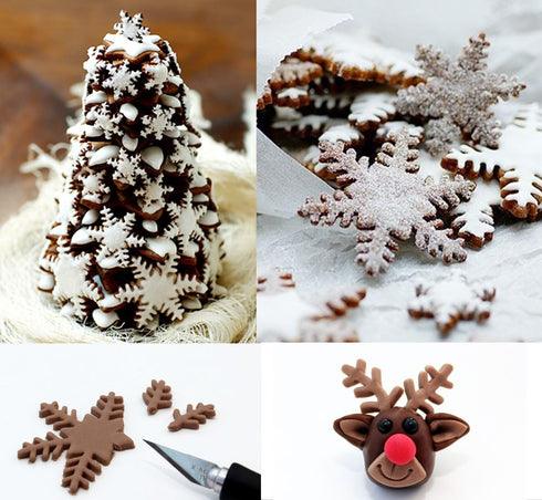 ilauke 6PCS Snowflake Cookie Cutters Decorating Fondant Embossing Tool - Christmas Plunger Cake Cutter