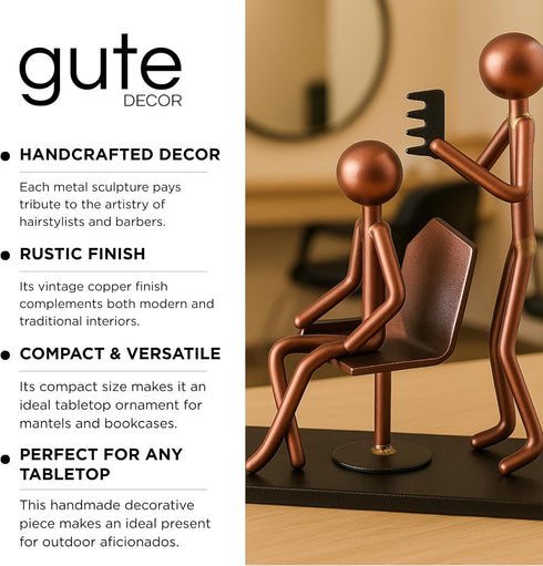 4.25" 4.25" Hairdresser Craft Handmade Figurine L x H Recycled Metal Sculpture & Hand Welded Bronze Finish Art Gift