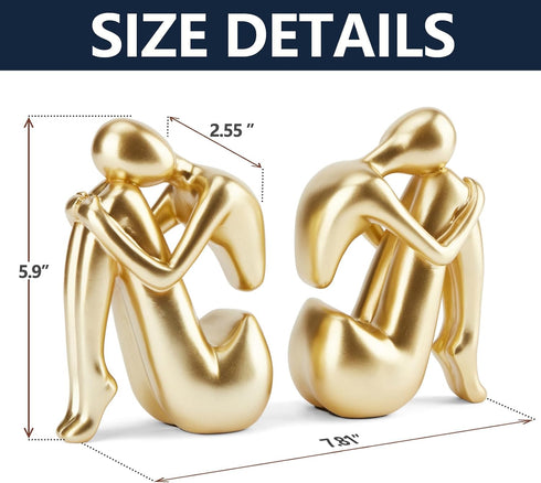 Books,1Pair/2Piece Gold Bookends Book Ends, Unique Decorative Girl Thinker Design,Non-Slip Home Office Bookshelf Decor