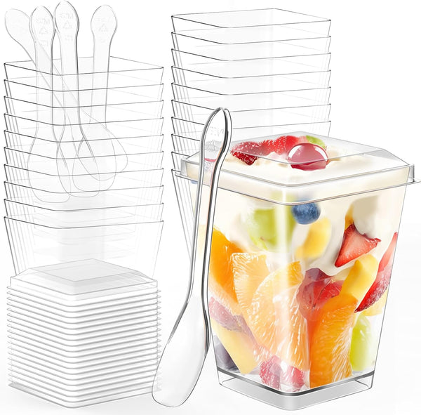 TLAZZ 20 Pack 5 Oz Plastic Dessert Cups with Lids and Spoons,