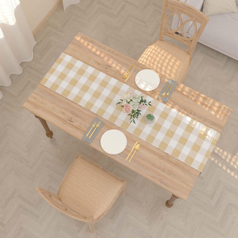 NATUS WEAVER 2 (12" 36") Cotton Beige & White Side Buffalo Check Farmhouse Table Runner for Family Dinners