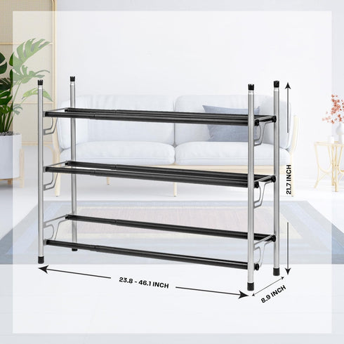 Adjustable Expandable Shoe Rack Storage Organizer, Large Free Standing Closet Shelf for Bedroom, 3 Tier