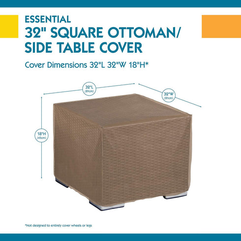 32 Inch DUCKCOVERS Essential Water-Resistant Square Patio Ottoman/Side Table Cover, Outdoor Ottoman Cover