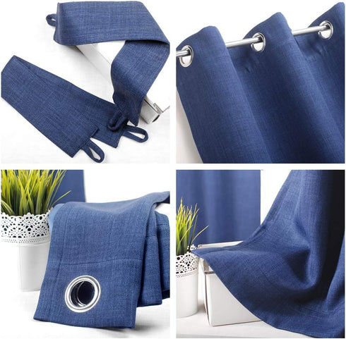 SINGINGLORY Navy Blue Blackout Curtains - 42 x 63 Inches Long Panels Set of 2 Linen Textured Thermal Insulated