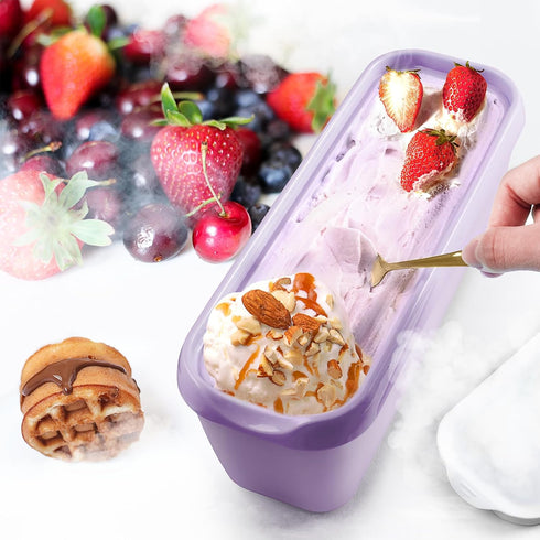 2 Pack (1.6 Frozen Ice Cream Tub Containers Quart Each), Reusable Freezer Storage Containers with Lids for Homemade
