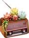 Wooden Pots, Mini Flowerpot, Retro Resin Succulent Planter Bonsai Pot Desk Holder Mini Ornament (Radio Natural)